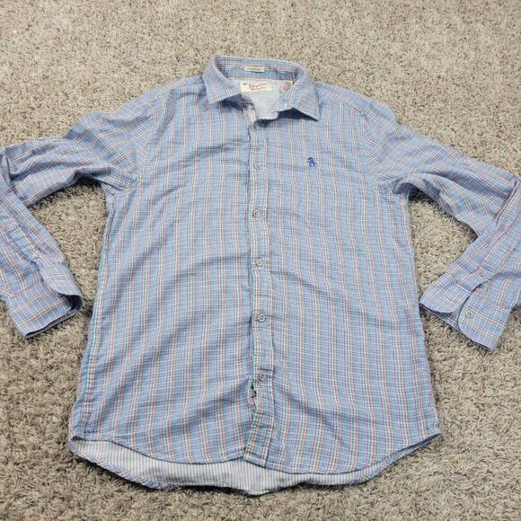 Penguin Munsingwear Shirt Mens Medium Colorful Plaid Long Sl Button Up Roll Tab - Picture 1 of 9